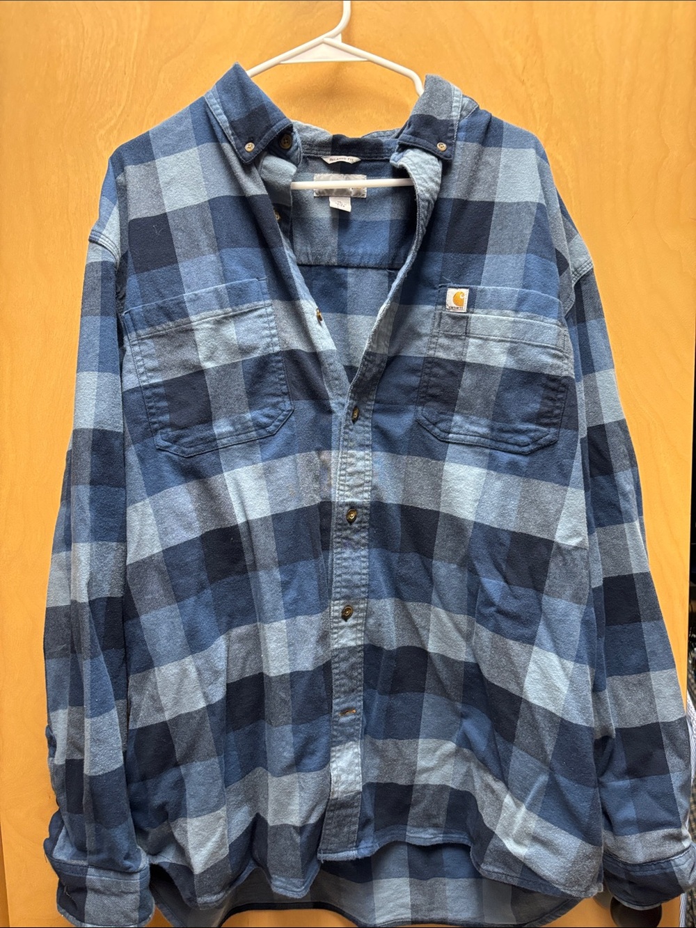 Carhartt Men's Blue Plaid Button-Down Work Shirt